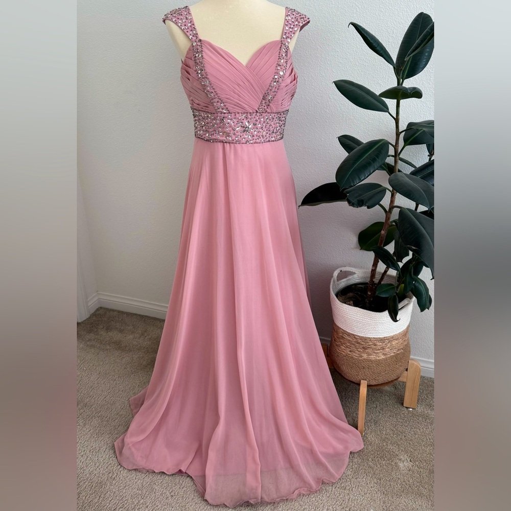 Blush beaded chiffon bridesmaid A-line dress
